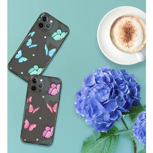 Cute sexy butterfly pink blue Phone Case For iPhone 12 11 8 7 se 2020 pro X XS XR MAX Plus Black Transparent Cover