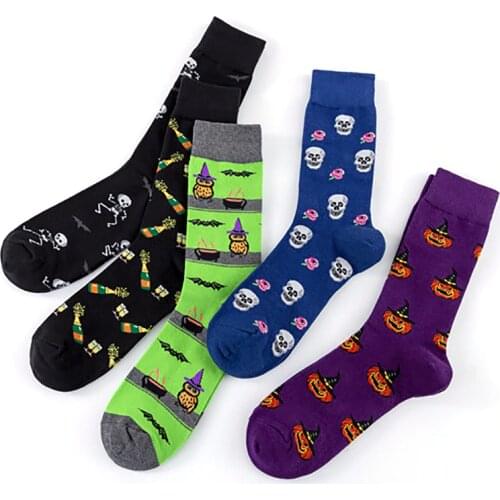Skull Pumpkin Cartoon Socks Men Skateboard Socks 2020 Halloween Cosplay Ghost Cotton Stockings Anime Sock