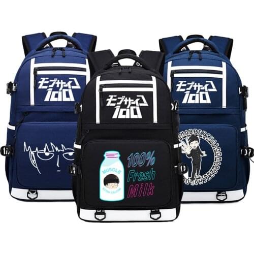 Mob Psycho 100 Anime Backpacks for Teenagers USB Charging Laptop Backpack School Bags Canvas Bookbag Large Women Travel Bagpack