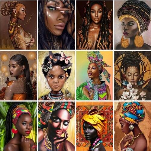 Huacan 5D DIY Diamond Painting Kit Portrait Pictures Of Rhinestones Diamond Embroidery Sale African Woman Mosaic Decortion