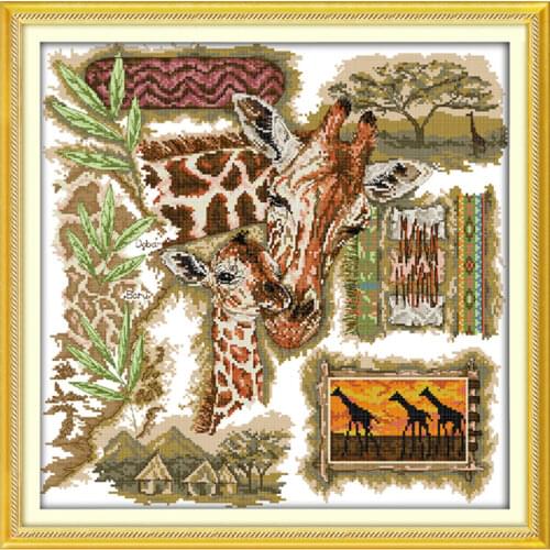 The African giraffes cross stitch kit 14ct 11ct pre stamped canvas embroidery DIY handmade needlework