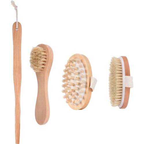 Dry Brushing Body Brush Kit 4pcs Bathroom Shower Body Cleaning Brush Soft SPA Body Brush Skin Body Massager