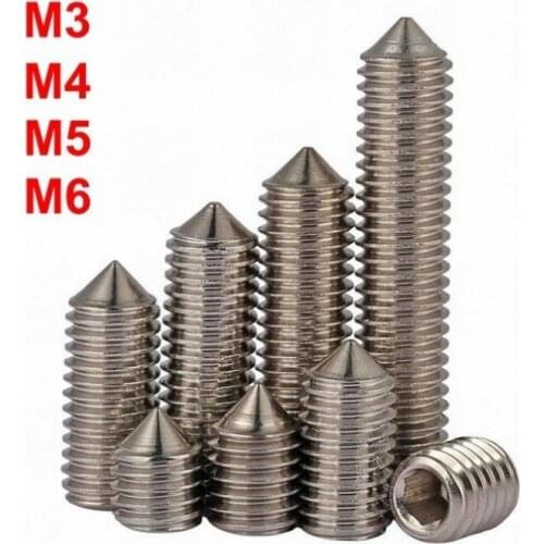 20-50pcs Hex hexagon socket set screw cone point grub screw M3 M4 M5 M6 304 stainless steel set screw