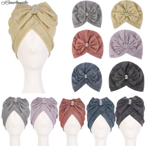 New Fashion Women Hijabs Turban Bowknot Elastic Hair Loss Cap Hat Ladies Hair Accessories India Hat Muslim Islam Headband Scarf