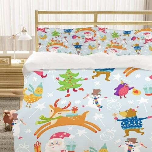 Cartoon Merry Christmas Bedding Set Queen/Twin/King Size Christmas Decorations Home Santa Claus Quilt Cover and Pillowcase