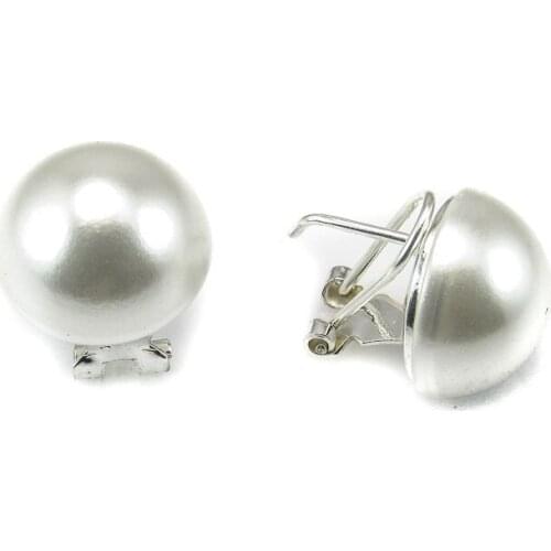 Minosilver sterling silver earrings with half synthetic pearl 14 Mm. Diameter and closure omega precious for elegant women