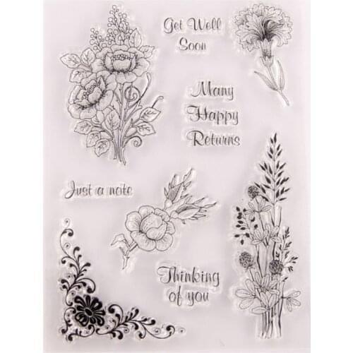 T3EC Get Well Soon Flower Silicone Clear Seal Stamp DIY Scrapbooking Embossing Photo Album Decorative Paper Card Craft Art Gift