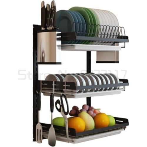 Stainless Steel Kitchen Dish Rack Desktop Plate Cutlery Cup Dish Drainer Drying Rack Wall Mount Kitchen Organizer Storage Holder