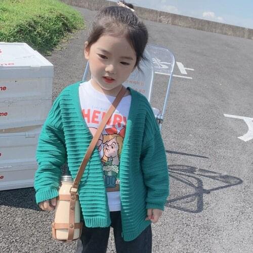 Girl Sweater Kids Baby Outwear Tops 2021 Green Fleece Thicken Warm Winter Autumn Knitting Party Children Clothing