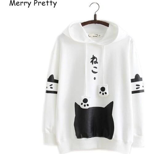 XUANHAO Harajuku Neko Cat Kawaii Hoodie Lolita Junior Cute Ear Hoody Pullover Student Girls Autumn School Lovely Hoodies