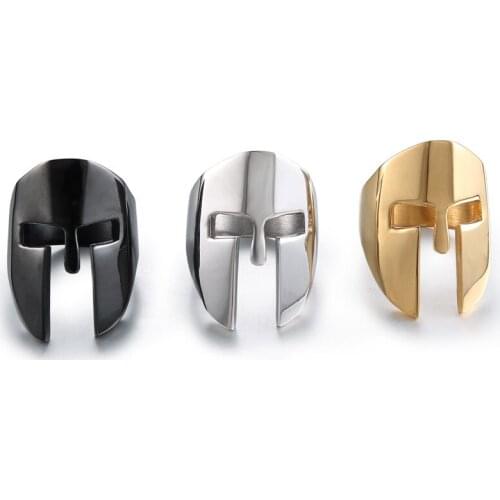 Unique Warrior Mask Helmet Finger Band Black Stainless Steel Ring For Man