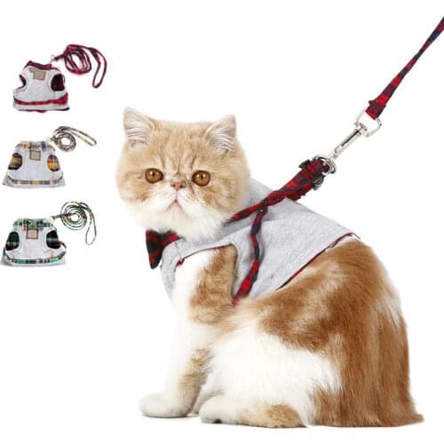Cat Rope Cat Rope Vest Style British Bow Knit Cloth Cotton Velcro Design Pet Escape To Break Off The Chest Strap
