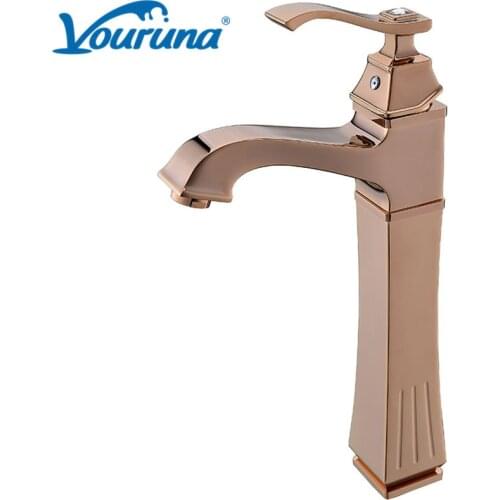 VOURUNA Rose Golden&Oil Rubbed Bronze Tall Bathroom Sink Faucet Basin Mixer Taps