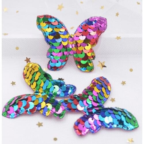 8Pcs Bling Colorful Butterfly Appliques with Sequins Embroider Padded Patches for Clothes Sewing Supplies Hair Bow Hat Decor F91