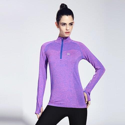 Zhangyunuo Sport Yoga Shirts Women Zipper Solid Tight Lumbar Gym Corp Tops Sports Workout Fitness High Collar Women Sweatshirts