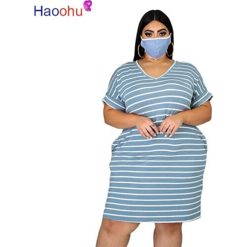 Plus Size XL-5XL Summer Midi Dress Women Sleeveless T-Shirt Striped Print Night Club Party Bandage Street Dresses Vestidos
