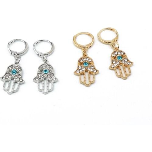 1Pair Vintage Rhinestones Fatima Hand Small Hoop Earrings For Women Chic Gold Color Circle Crystal Stud Earrings Jewelry E367