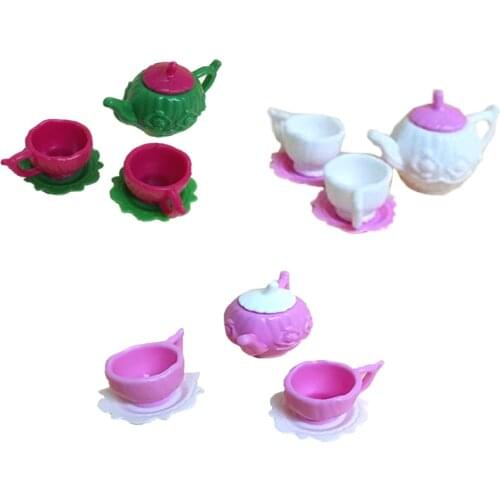 3pcs/set New Cute Tea Pot Cups Plates Set Dollhouse Decor Kitchen Classic Toy Pretend Play Best Gift Girl for Doll Accessiores