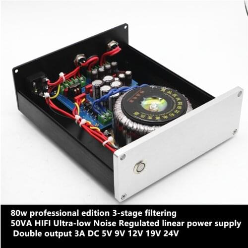 80w professional edition 3-stage filtering 50VA HIFI Ultra-low Noise Regulated linear power supply Double output DC5V 12V 3A 24V