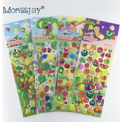 4 Sheets/set Kids Sticker Toys Fruit Watermelon Strawberry Pattern 3D Bubble Foam Stickers Laptop Bedroom DIY Decoration