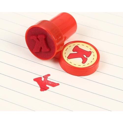 900C 26 Pcs Alphabets Letters Round Stamp Seal Self Inking Scrapbooking Plate Ink Pads Stamper for Children Gifts Toys