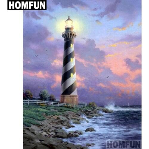 HOMFUN Full Square/Round Drill 5D DIY Diamond Painting "Ocean Lighthouse" Embroidery Cross Stitch 5D Home Decor Gift A06048