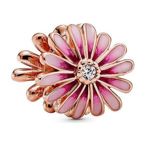 Authentic 925 Sterling Silver Bead New Rose Gold Pink Daisy Fashion String Fit Original Pandora Bracelet For Women Diy Jewelry