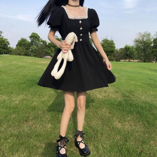 Elegant Girl 2020 Summer New French Square Collar Dress Puff Sleeve Waist Hugging Slim Temperament Non-Mainstream lolita dress