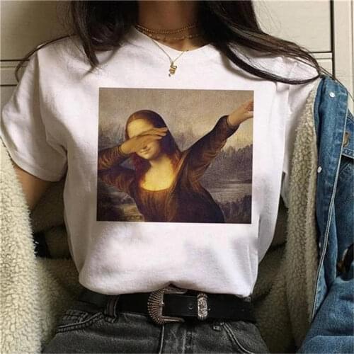 Mona Lisa Aesthetic T Shirt Printed Tees Harajuku Casual Funny Shirt Short Sleeve Women Graphic T-Shirt White Top Tee