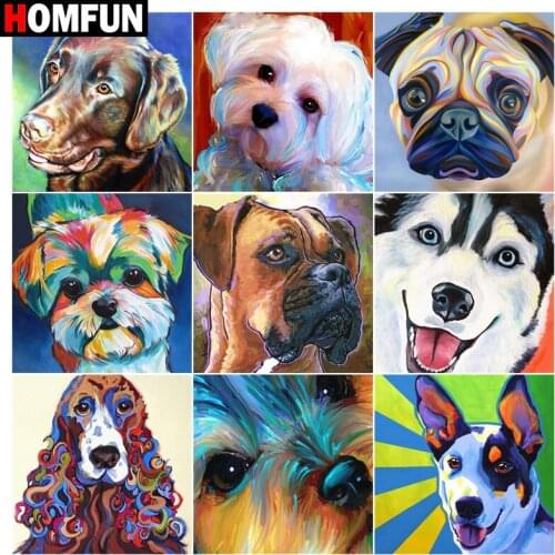 HOMFUN Diy 5d Diamond Painting "Dog colors animal" Cross Stitch Square Round Diamond Embroidery Handwork Rhinestone Art