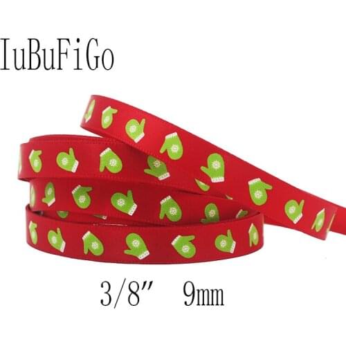 [IuBuFiGo] 3/8"(9mm) New Christmas Satin Printed ribbon Polyster ribbon Gift Box Red Ribbon 10yard
