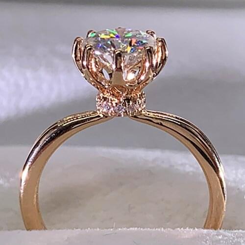 10K Au417 Rose Gold Women Wedding Party Engagement Ring 1 2 3 4 5 Ct Round Moissanite Diamond Ring Bouquet Flower Crown Trendy