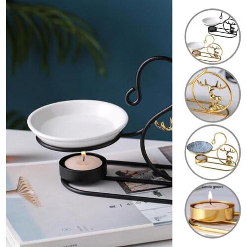 Nice-looking Practical Tealight Candle Holder Oil Burner Metal Tealight Candle Holder Elk Statue Design for Home