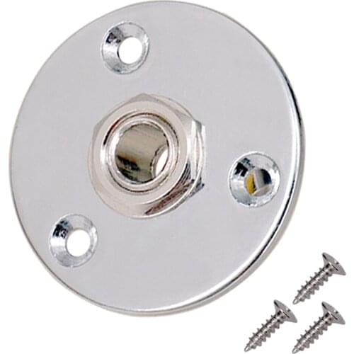 Round Circular Plate Pickup Jack Plug Socket 6.35mm for Electric Bass Guitar