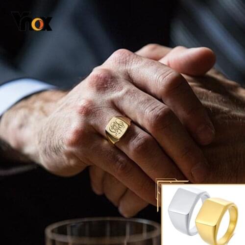 Vnox Personalized Mens Signet Ring,Bold Punk Square Round Top Stamp Women Finger Band,Rock Gothic Street Fashion Fraternal Rings