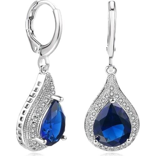 MxGxFam Deep Blue Drop Water Earrings for Women Fashion Jewelry 2020 Lead Free White Gold Color