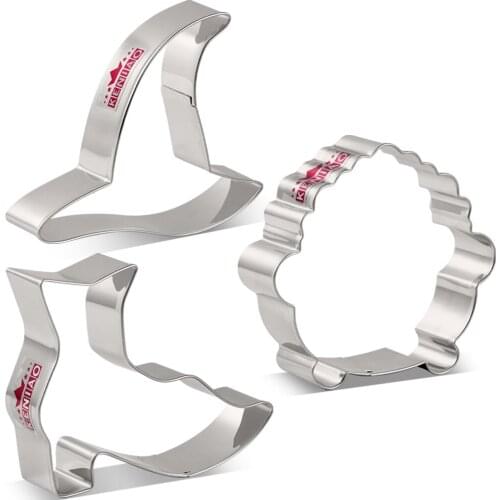 KENIAO Halloween Cookie Cutter Set - 3 Piece - Cauldron, Witch Hat and Shoes Sandwich Biscuit Fondant Cutter - Stainless Steel