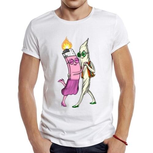 2021 Mens New Fashion Weed Joint And Lighter Design Short Sleeve T-Shirt Cool Printed Tops Hipster Tee Shirts