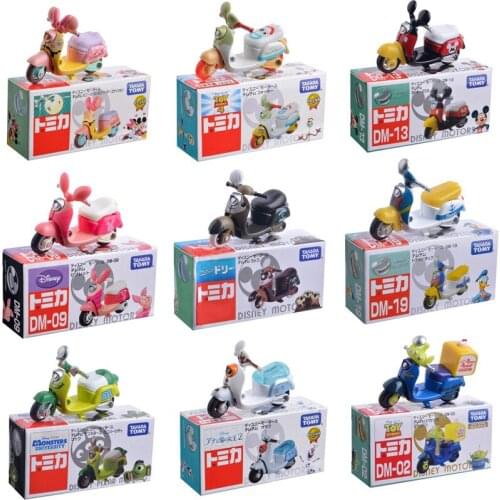 Original TAKARA TOMY Mickey Minnie Motorcycle Donald Duck Alloy Model Car Decoration Ornaments Toys For Childrens Gifts