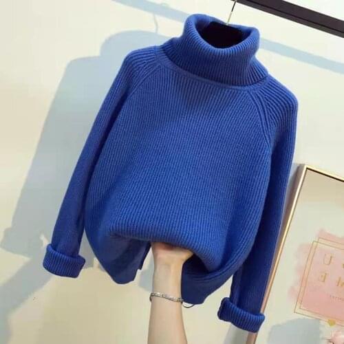 2021 Autumn Winter Womens Knitted Sweater Fashion Turtleneck Open Fork Design Pullovers Loose Oversize Warm Sweaters Female