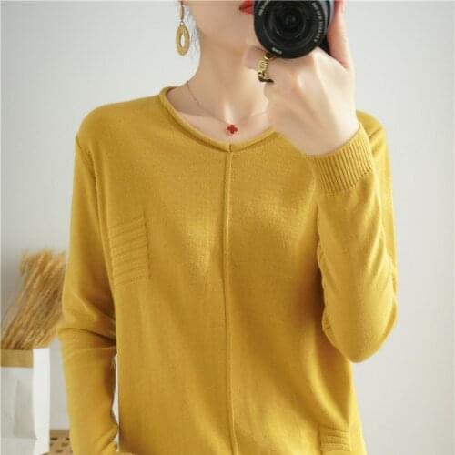 Pullover womens 2021 spring and autumn new style 100% cotton sweater womens casual v-neck knitwear plus size slim ladies tops