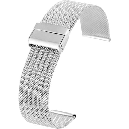 18MM 20MM 22MM 24MM Silver Stainless Steel Mesh Watch Strap with Hook Buckle Premium Replacement Bracelet horloge bandjes