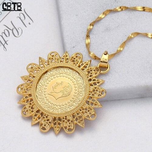 Crystal Sunflower Pendant Necklace Islamic Muslim New Product Fashion Golden Jewelry Wedding Accessories Womens Gifts Unfading