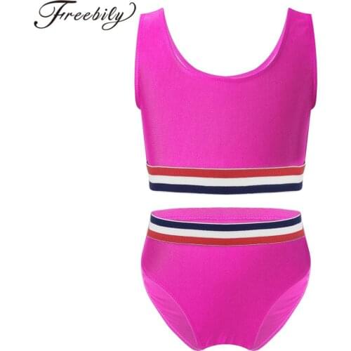 Teens Girls Tankini Swimsuit Sleeveless Tank Bralette Bikini Top with Hipster Bottoms Swimming Bathing Suit Kids Girl Swimwear