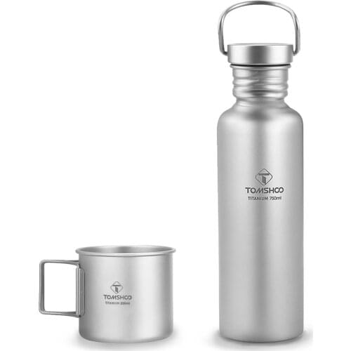 TOMSHOO 600ml/750ml Full Titanium Water Bottle with Extra Plastic Lid Ultralight Outdoor Camping Hiking Cycling titanium cup