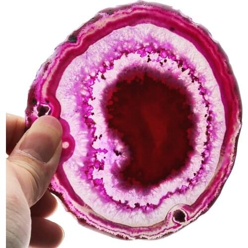 TUMBEELLUWA 1Lot (2Pcs) Fuchsia Agate Slices Geode Stones,Coasters Cup Mat,Irregular Shape Decor Crystals Collection