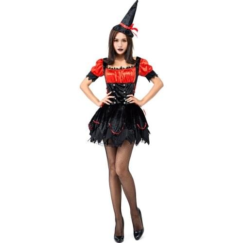 Halloween Party Carnival Black Red Flame Little Witch Role Playing Cosplay Cute Little Witch Costume Halloween Costumes forWomen