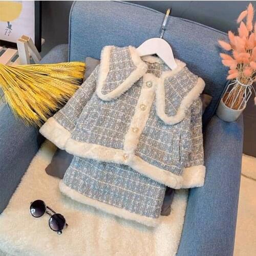 Spring French Knitted Suits Girl Plaid Coat Skirt Two Piece Baby Girl Girls Kids Children Set Channel Autumn Clothing Sets