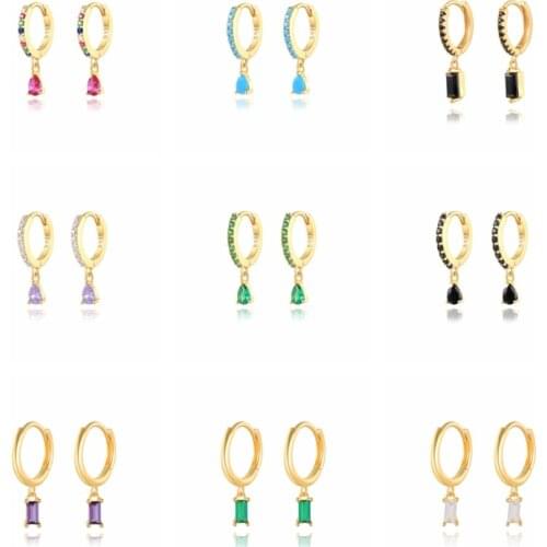 CANNER White Purple Black Green Color Zircon Earrings For Women 925 Sterling Silver Earrings Hoops Pendientes Jewelry 2021 Trend