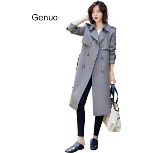 Women Trench Coat Spring Autumn Double Breasted Pink Windbreaker Korean Style British Style Long Sleeve Trench Female 2020 New